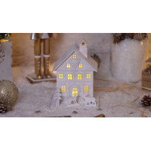 Tracon LED karácsonyi házikó 2LED fehér, fa, elemes