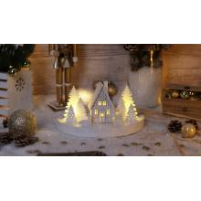 Tracon LED karácsonyi házikó fenyővel 6LED fehér, fa, elemes